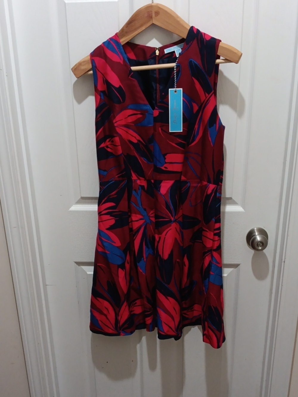 Draper James Burgundy Dress with Pink and Blue Floral Print
